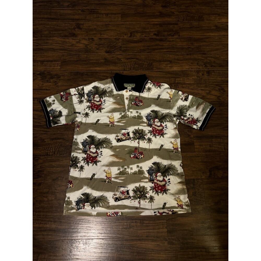 Boca Classics Christmas Polo Shirt Men Santa Clause Holiday Hawaiian Sz:L